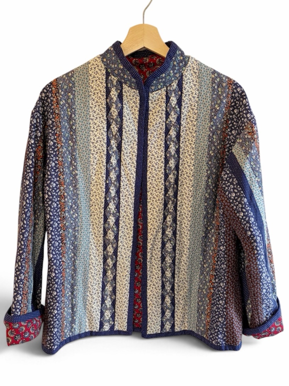 Vintage Handmade Reversible Quilted Jacket Large Blues Cabin Cottage LG